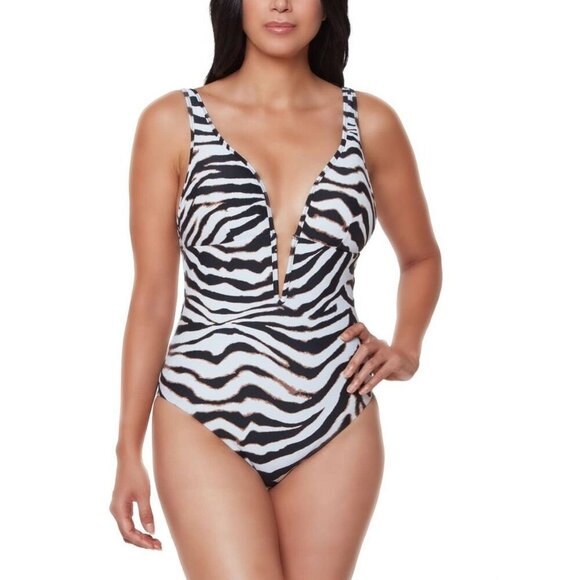 Bar III Women’s Animal Printed V-Neck One-Piece Swimsuit Size M